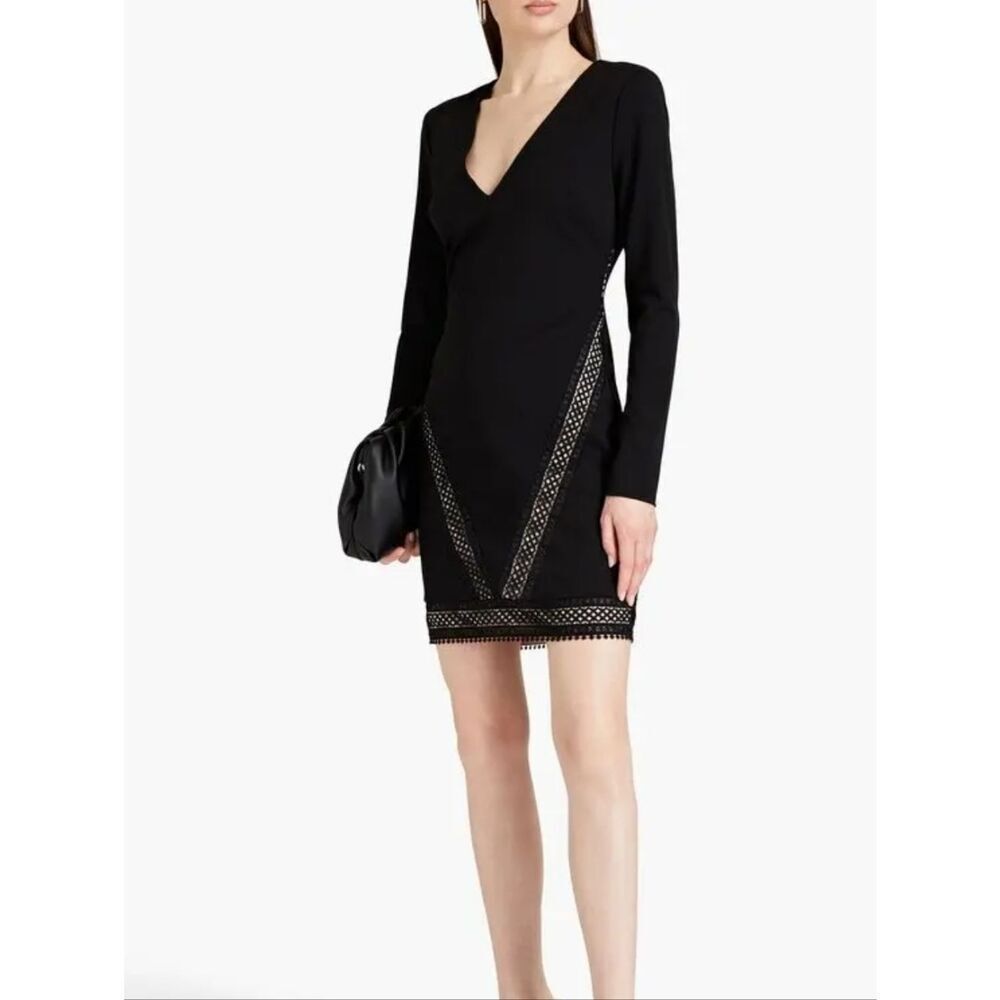 One33 Social Badgley Black V neck Lace Inlet Long Sleeve Bodycon Dress Sz 8